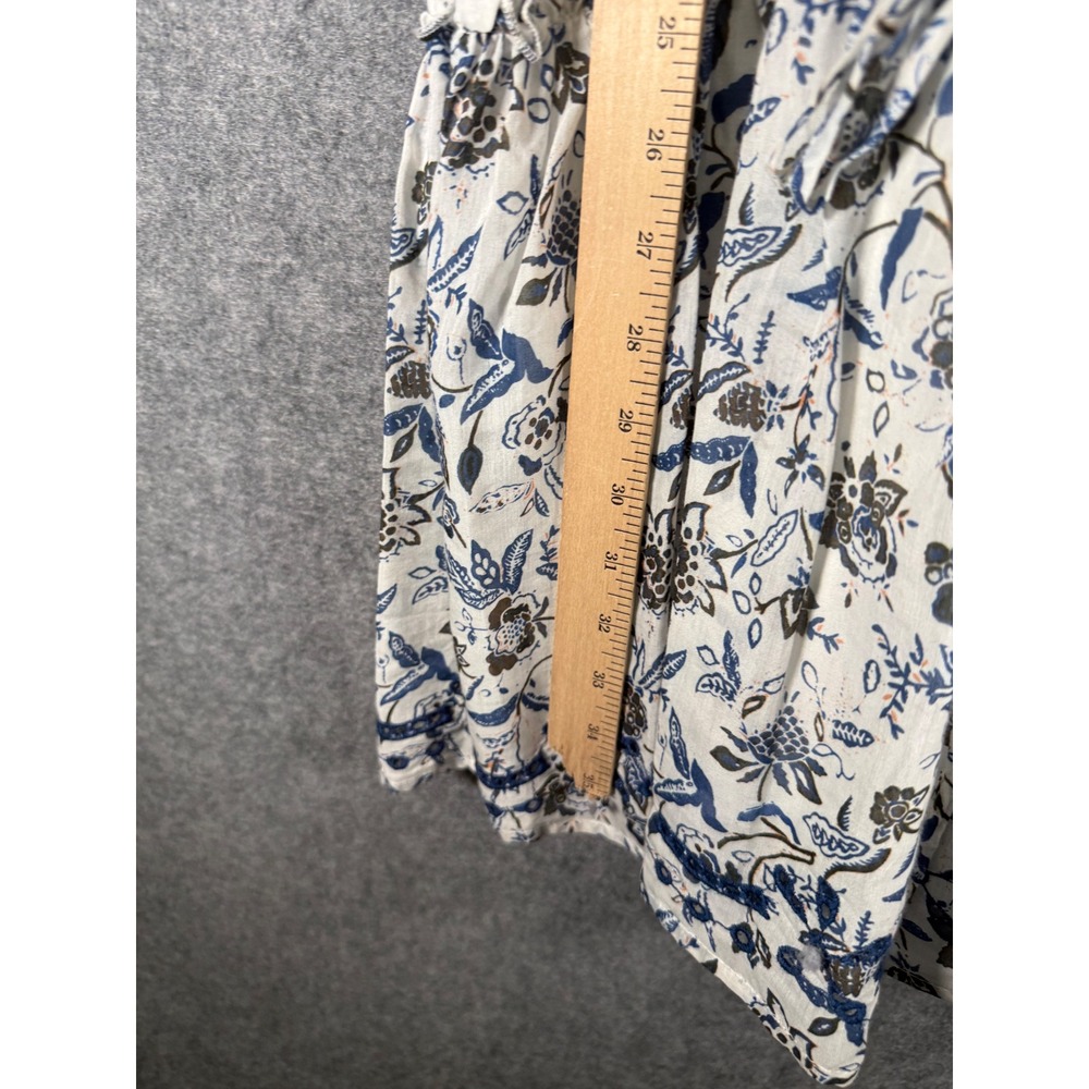 Lucky Brand Blue White Floral Ruffle Tiered Mini Dress Small V-Neck Puff Sleeve - Picture 6 of 8